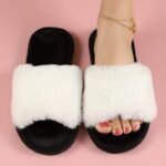 Women'S Elegant Faux Fur Slippers, All-Season Soft Indoor Home Slip-On Shoes, Solid Color, Fabric Upper/Inner, Eva Sole, Warm Comfort - Image 8