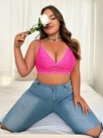 1Pc French Triangle Lace Bra - No Underwire, Seamless Comfort, Plus Size Friendly, Sexy Sheer Design With Medium Stretch Fabric For Everyday & Special Occasions, Lace Bralette, Elegant Lingerie, Elegant Underwear, Comfortable Fit - Image 2
