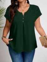 Women'S Plus Size Casual Top - Elegant Maroon Blouse With Contrast Lace Detail, Non-Stretch Fabric, Perfect For Spring/Summer/Fall, Plus Size Blouses - Image 10