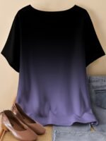 Plus Size, Oriented Plus Size Minimalist Two-Tone Print T-Shirt Spring/Summer Casual Round Neck Short Sleeve Top For Women, No Accessories Included - Image 10