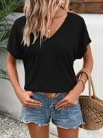 Plus Size V Neck Solid Simple T-Shirt, Casual Short Sleeve Top For Spring & Summer, Women'S Plus Size Clothing - Image 8