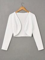 Solid Color Open Front Crop Jacket, Versatile Long Sleeve Outwear For Spring & Fall, Women'S Clothing - Image 2
