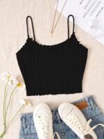 Women'S Casual Sexy Thin Strap Crop Top - Olive Green Semi-Sheer Stretchy, Ruched Detail & Machine Washable, Korean-Japanese Inspired Spring Summer Fall Wardrobe Essential - Image 5