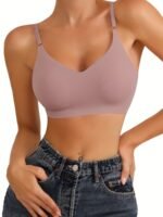 1Pc Solid Seamless Wireless Bra, Causal Breathable Push Up Bra, Women'S Lingerie & Underwear - Image 2