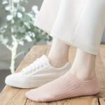 5-Pack Women'S Elegant Invisible No-Show Ankle Socks - Soft Polyester Blend, Seamless Comfort, All-Season Wear, Assorted Neutral Colors (White, Light Blue, Pink, Grey, Black), Cute Socks, Casual Footwear, Minimalist Design, Comfortable Wear - Image 4