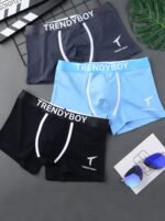 3Pcs Trendyboy Men'S Boxer Briefs - Soft & Breathable Polyester Blend, Comfort Fit With Elastic Waistband, Sleek Geometric Pattern Design For Home & Sports Wear - Image 3