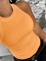 Chicme Women'S Sleeveless Ribbed Tank Top - Plus Size Fitted Stretchy Casual Shirt, Solid White Round Neck All-Season Machine Washable Elegant Top, Ladies Tank Tops, Everyday Outfit, Classic Style, Comfortable Fit, Casual Attire - Image 4