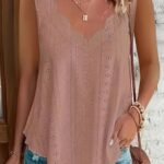 Plus Size, Women'S Plus Size Casual V-Neck Sleeveless Tank Top - Asymmetrical Hem, Jacquard Detail, Breathable Stretch Fabric, Machine Washable, All-Season Wear, Ladies Tank Tops, Offshoulder Styling, Pearlescent Sheen Finish
