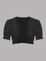 Solid Eyelet Contrast Lace Crop Cardigan, Elegant Puff Short Sleeve Open Front Top, Women'S Clothing - Image 3