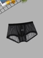 1 Pack Men'S Sheer Mesh Boxer Briefs - Soft, Breathable, Quick-Dry Underwear With Elastic Waistband, Sexy Transparent Design For Casual Wear & Exercise (White & Black), Comfortable Underwear, Sports Underwear, Minimalist Underwear, Medium Elasticity Fabric - Image 7