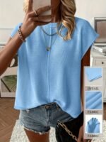 Women'S Sexy Semi-Sheer Summer Sweater Vest - Round Neck Sleeveless Light Blue Top, Hand Wash Only, Versatile Layering Piece For Casual To Dressy Outfits, Layering Fashion, Feminine Style, Fine