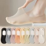 1 Pair/4 Pairs Women?S No-Show Boat Socks - Ice Silky Fiber Ultra-Thin Invisible Low-Cut Ankle Socks For High Heels, Seamless Comfort, 6 Solid Colors (Black/Beige/Pink/Gray/Purple/Light Blue), Highheeled Accessories, Minimalist Sock Design - Image 2