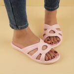 Women'S Hollow Out Flat Slides, Solid Color Summer Outdoor Shoes, Minimalist Soft Sole Slides For Holiday - Image 7