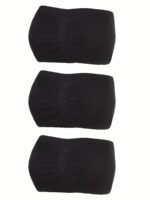 3-Pack Elegant Black Bandeau Bra Tops, Anti-Slip Gathered Chest Wrap, Seamless Strapless Breathable Lingerie Set - Image 2