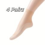 4 Pairs Women'S Sheer Ankle Socks, Non-Slip Transparent Toe Protector, Breathable Nylon, Knit Fabric, Polyamide 85%, Elastane 15%, Solid Color, Hand Wash - 100 G/M? - Image 9