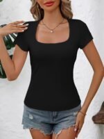 2025 New Arrival - Women'S Pink Short Sleeve T-Shirt With Round Neckline, Stretchy Fabric, Summer Casual Top, Casual Wear | Round Neck Tee | Stretchy Material - Image 3