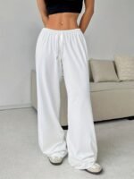 Women'S Casual Wide-Leg Joggers - Gray Drawstring Waist, Elastic Waistband, Comfortable Loose Fit For Spring/Summer/Fall, Perfect For Casual Attire, Jogging Pants - Image 6