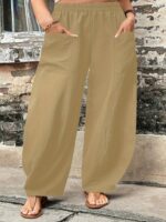 Plus Size Dual Pockets Baggy Pants, Casual Elastic Waist Pants For Spring & Fall, Women'S Plus Size Clothing - Image 4