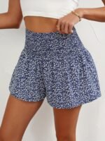 Women'S High-Waisted Floral Print Shorts - Black & White Ditsy Pattern, Ruffled Hem, Stretchy & Comfortable Summer Fashion, Hand Wash Only, High Waisted Shorts - Image 7