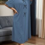 Plus Size Women'S Gray Nightgown With Bow Tie