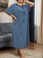 Plus Size Women'S Gray Nightgown With Bow Tie