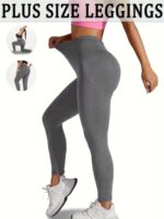 High-Waisted Plus Size Plain Women'S Athletic Leggings, Stretchy, Super Soft, Non-See Through Fabric, For Running And Yoga Suitable Spring/Autumn - Image 8