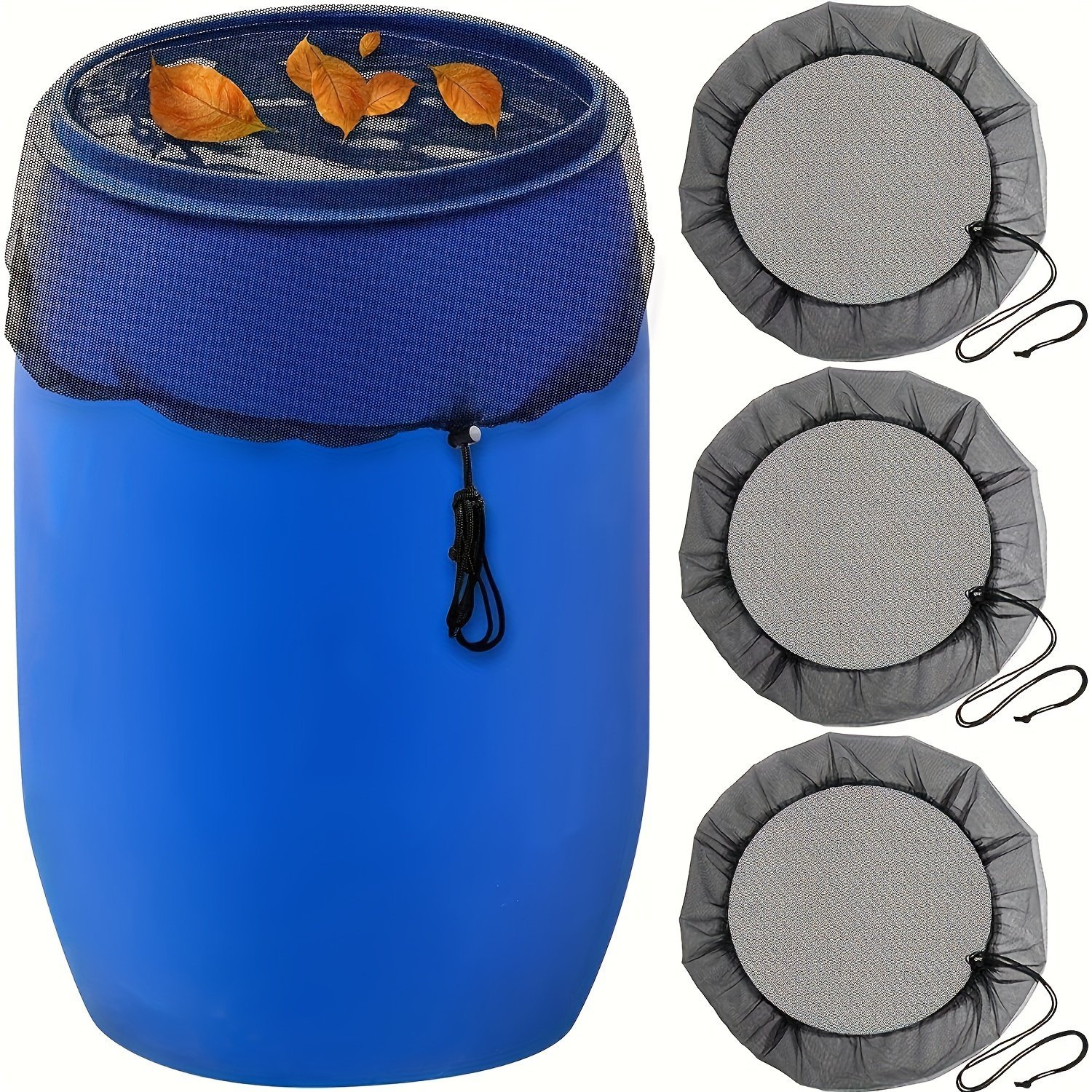 product-fancy-5c44cb18-74a6-4b8e-8b6d-1c039156ed81.jpg 1Pc Rain Barrel Covers With Drawstring - Durable Polyester Mesh For Leaf & Debris Protection, Ideal For Gardens, Lawns & Outdoor Spaces Rain Barrel Mesh Cover Patio Set Covers For Outside Waterproof - Image 1