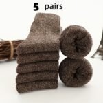 5 Pairs Men'S Thick Wool Blend Socks - Cozy Mid-Calf Winter Socks In Solid Colors (Dark Gray, Light Blue, Brown, Navy Blue, Beige, White), Soft & Warm For Casual Or Cold Weather, Cozy Footwear | Giftready Packaging | Quality Fabric Socks, Cute Socks - Image 11