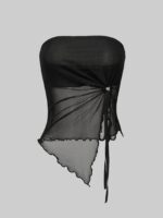 Y2K Asymmetrical Hem Strapless Top With Ruched Detail & Side Tassel - High Elasticity Burgundy Solid Color Women'S Fashion Top For All Seasons, Casual Outfit, Trendy Style, Soft Material, Stylish Blouse, Women - Image 5