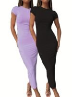Women'S Bodycon Pencil Dress - Sexy Round Neck Short Sleeve Long Sleeveless Alternative - Machine Washable Stretchy Fabric - Solid Color Elegant Office To Party Wear, Formal Occasion, Formfitting Silhouette, Smooth Texture, Professional Women - Image 2