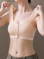 High Support Wire-Free Front Button-Up Sports Bra For Women - Breathable Nylon/Spandex Blend With Mesh Panels, Tummy Control & Adjustable Straps - Yoga Running Workout Top For Teens & Adults - Image 6