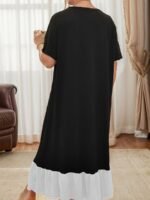 Cozy Plus Size Women'S Sleep Dress - Vintage Butterfly Print, Short Sleeve & Long Skirt Lounge Robe, Machine Washable, Autumn Winter, Home Wear - Image 5