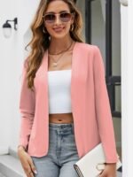 Chic Women'S Casual Blazer - Lightweight, Open Front, Solid White, Polyester & Spandex Blend, Machine Washable - Perfect For Spring/Summer/Fall - Image 10