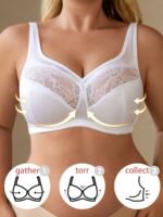 Elegant Plus-Size Women'S Breathable Lace Trim Bralette - Wireless, No-Pad Design With Medium Stretch, Perfect For Casual Attire, Everyday Bra|Elegant Lingerie|Breathable Fabric, Lingerie Accessories