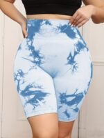 Plus Size Women'S High-Waisted Tummy Control Yoga Shorts - Tie-Dye Design, Stretchy Machine-Washable Fabric For Summer Workouts & Casual Wear, Tummy Control Shorts, Stylish Workout Apparel, Highelastic Fabric - Image 7