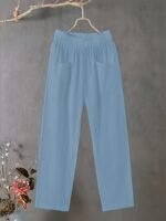 Women'S Plus Size Lightweight Straight-Leg Pants - Casual White Harem Style, Elastic Waistband, Polyester, Machine Washable For Spring/Summer/Fall - Image 2