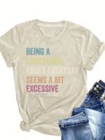 Plus Size Functional Letterprint T-Shirt, Casual Crew Neck Short Sleeve T-Shirt For Spring & Summer, Women'S Plus Size Clothing