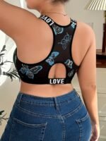 Plus Size Women'S Bra - No Underwire, Breathable Mesh With Vibrant Butterfly Print, Adjustable Straps, Medium Stretch, Ideal For Casual Attire, Comfortable Undergarment | Vibrant Print Top | Breathable Fabric - Image 5