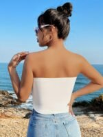 Women'S Summer Casual Strapless Solid Color Crop Top - Image 2