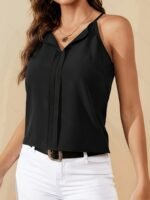 Women'S Elegant V-Neck Sleeveless Tank Top - Solid Green, Breathable Summer Blouse, Machine Washable, Versatile Casual & Formal Wear, Elegance Special Collection, Formal Wear For Women, Minimalist Design, Sophisticated Weave - Image 2