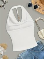 Women'S Sexy Halter Neck Sleeveless Top - Semi-Sheer Stretchy Slim Fit Backless Shirt, Vibrant Yellow Solid Color, Machine Washable For Casual & Evening Outfits, Evening Wear, Backless Design, Sensual Apparel, Semitransparent Material - Image 9