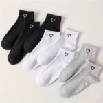 8/10/16/20/24 Double Black And White Gray Solid Color Love Couple'S Japanese Cute Breathable Odor Proof Ins Style Versatile Women'S Short Socks For Daily Use - Image 3
