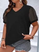 Plus Size Mesh Stitching T-Shirt, Casual V Neck Short Sleeve T-Shirt, Women'S Plus Size?Clothing - Image 10