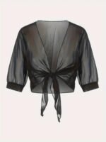 An Elegant Front-Button Sheer Shirt With A Shawl Design. - Image 10