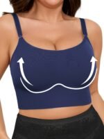 Plus Size Simple Bra, Women'S Solid Seamless Double Layer Comfort Bralette With Removable Pads - Image 4