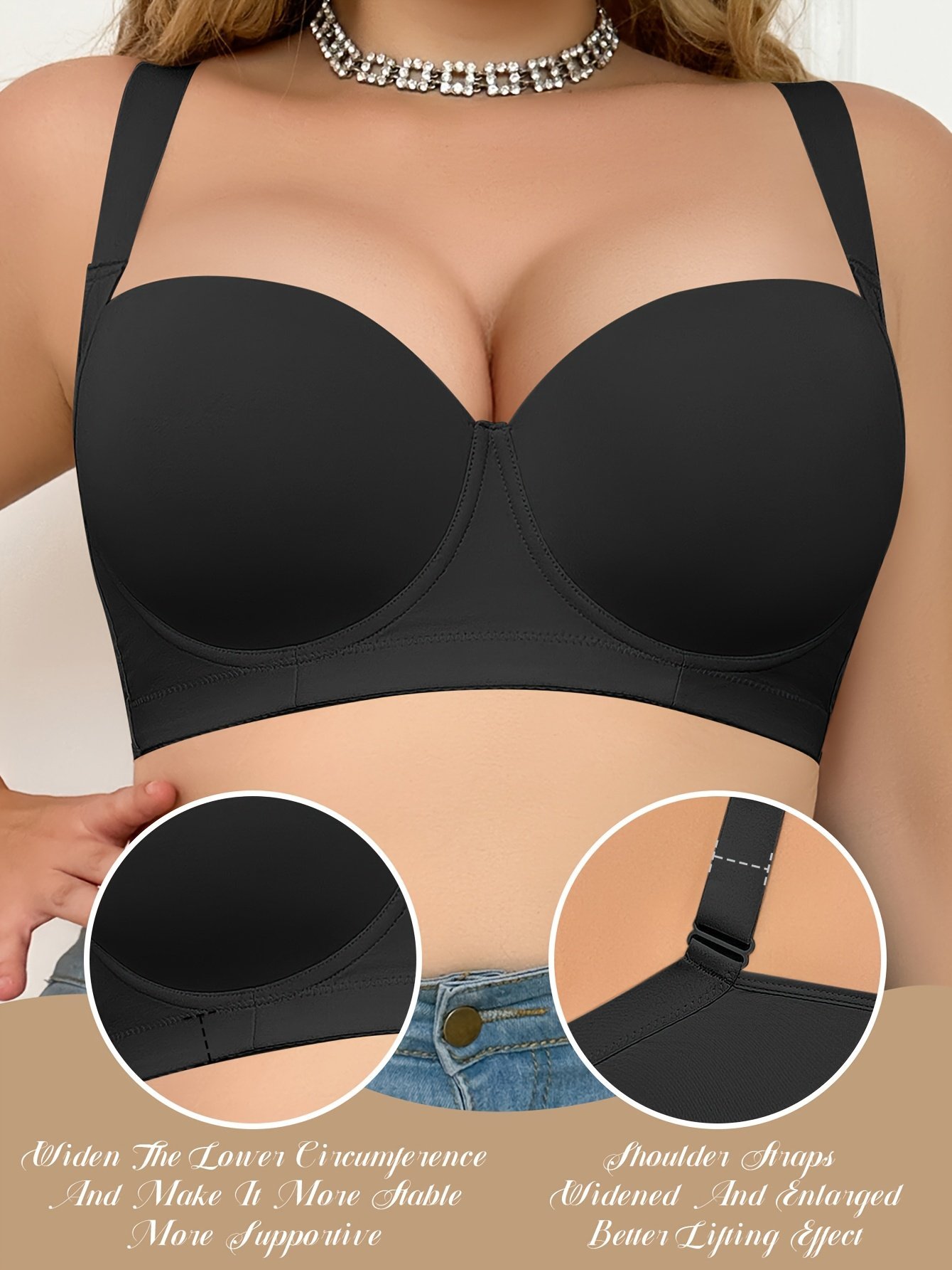 product-fancy-5ea4232c-8d07-4ea2-be79-e4e1993b0113.jpg Seamless Plus Size Women'S Bra - Comfortable & Supportive Underwire Bra With Anti-Slip Design, Breathable Nylon Blend Fabric, Black, Supportive Undergarment | Sleek Design | Wire Underwire - Image 1