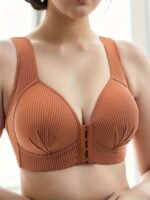 Seamless Wireless Push-Up Bra For Women - Front Buckle Closure, Breathable Comfort, Medium Support & Solid Stripe Design, No Underwire, Non-Removable Padded Cups, Elegant Casual Attire, Comfortable Undergarment, Elegant Undergarment, Handwashable Fabric - Image 4