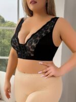 Women'S Plus Elegant Shapewear Top, Plus Size Floral Lace Front Front Closure Wide Strap Shapewear Bra - Image 4
