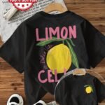 Women'S Black Short Sleeve Crew Neck T-Shirt - Bold "Limon Cello" Graphic Print With Lemon Slice Design, Casual Top For Summer & Spring, Machine Washable, Music Performance Attire, Playful Graphic Tee