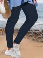 Plus Size Casual Pants, Women'S Plus Solid Elastic High Rise High Stretch Skinny Trousers - Image 8